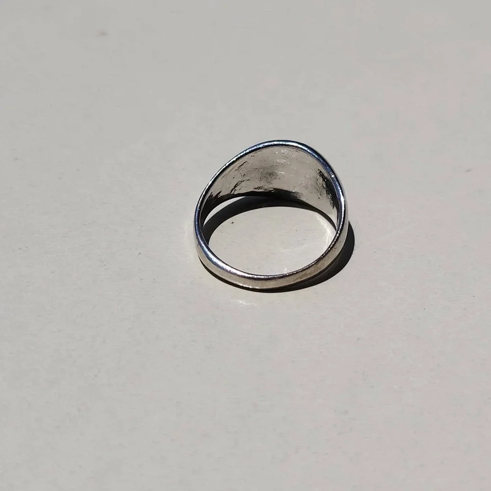 Vintage Sterling Silver Fire Opal Peace Sign Signet Ring Size 6.75 Blue Green